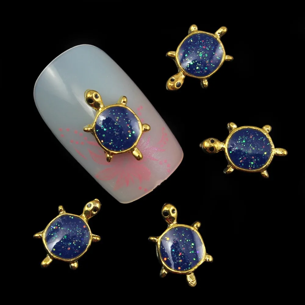 10pcs Glitter tortoise Rhinestones 3d Nail Art Decorations Alloy Nail Sticker Charms Jewelry for Nail Gel