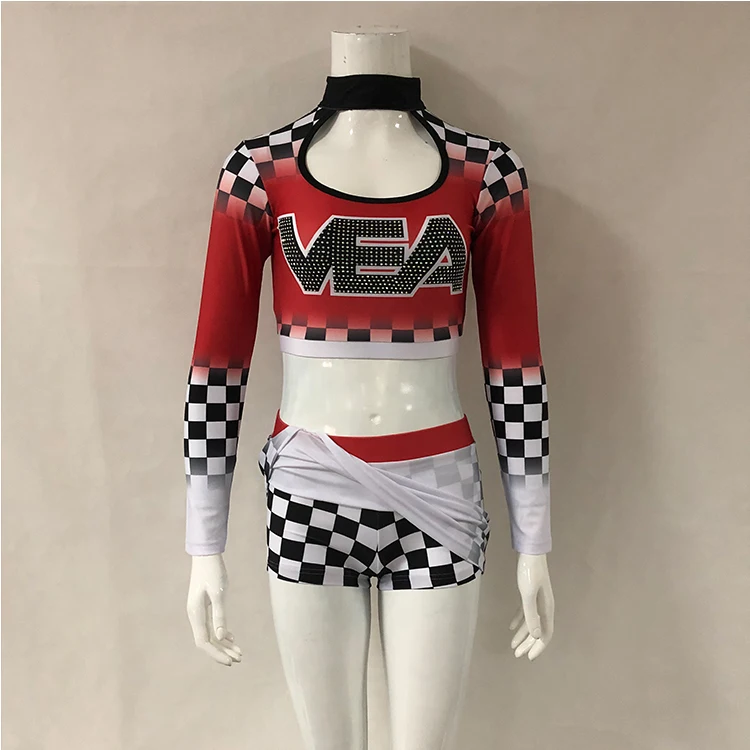 

LOW MOQ Competition Long Sleeve Red Cheerleading Uniforms Sublimated