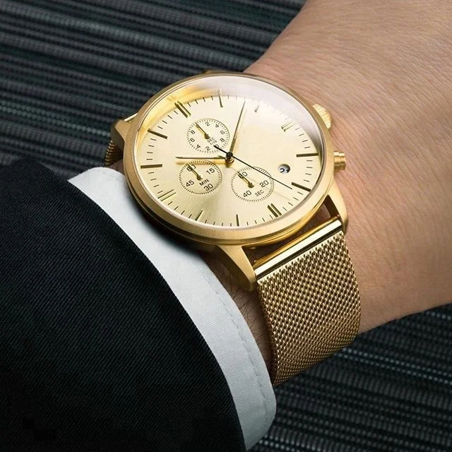 Large Stock Fashion Chronograph Men Watches Mens Automatic Watch Golden Man Watch With Steel Strap