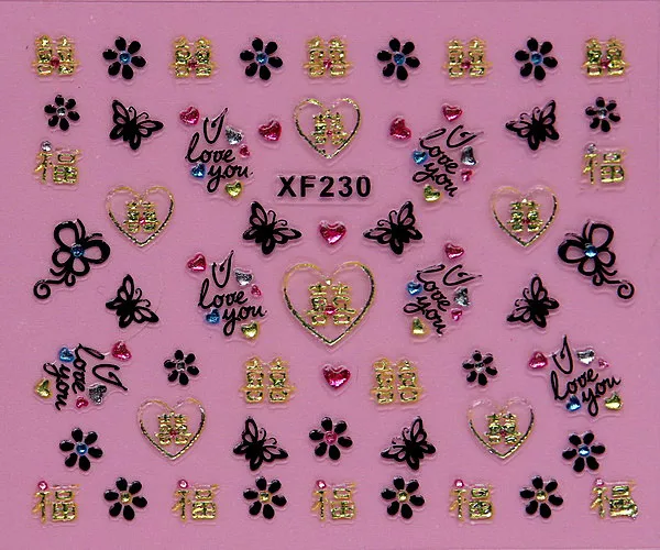 black 3D butterfly design Water Transfer Nails Art Sticker decals lady women manicure tools Nail Wraps