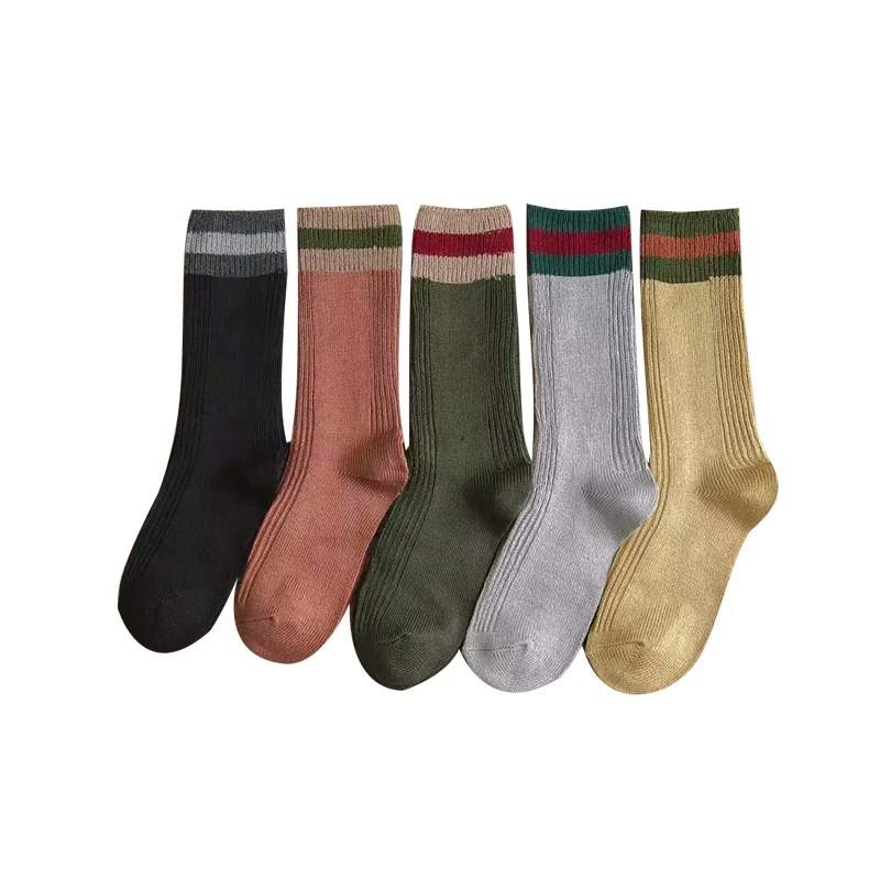 

Japan Design Wholesale Cheap Grey Green School Style Retro Stripes Socks Knitting, Colorful