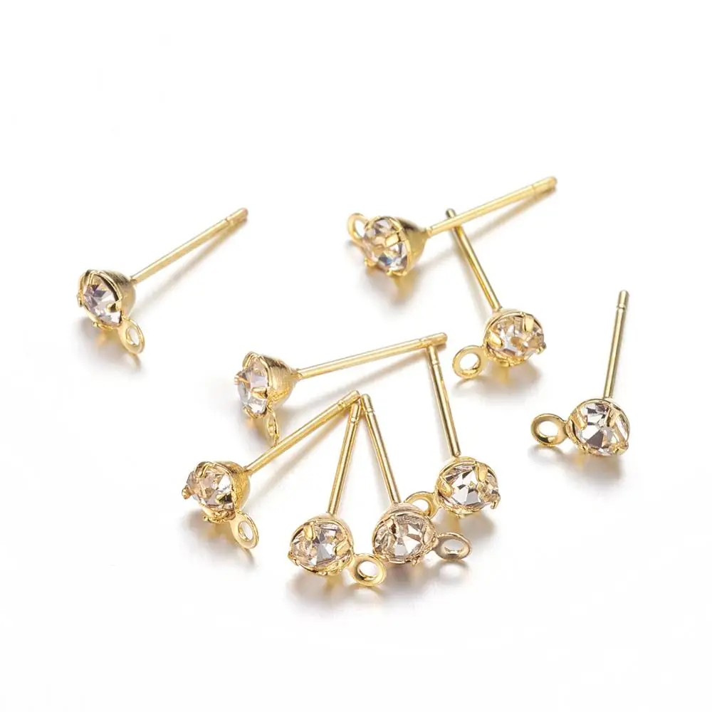 

PandaHall Brass Post Earring Components with Rhinestone Golden, Golden & silver