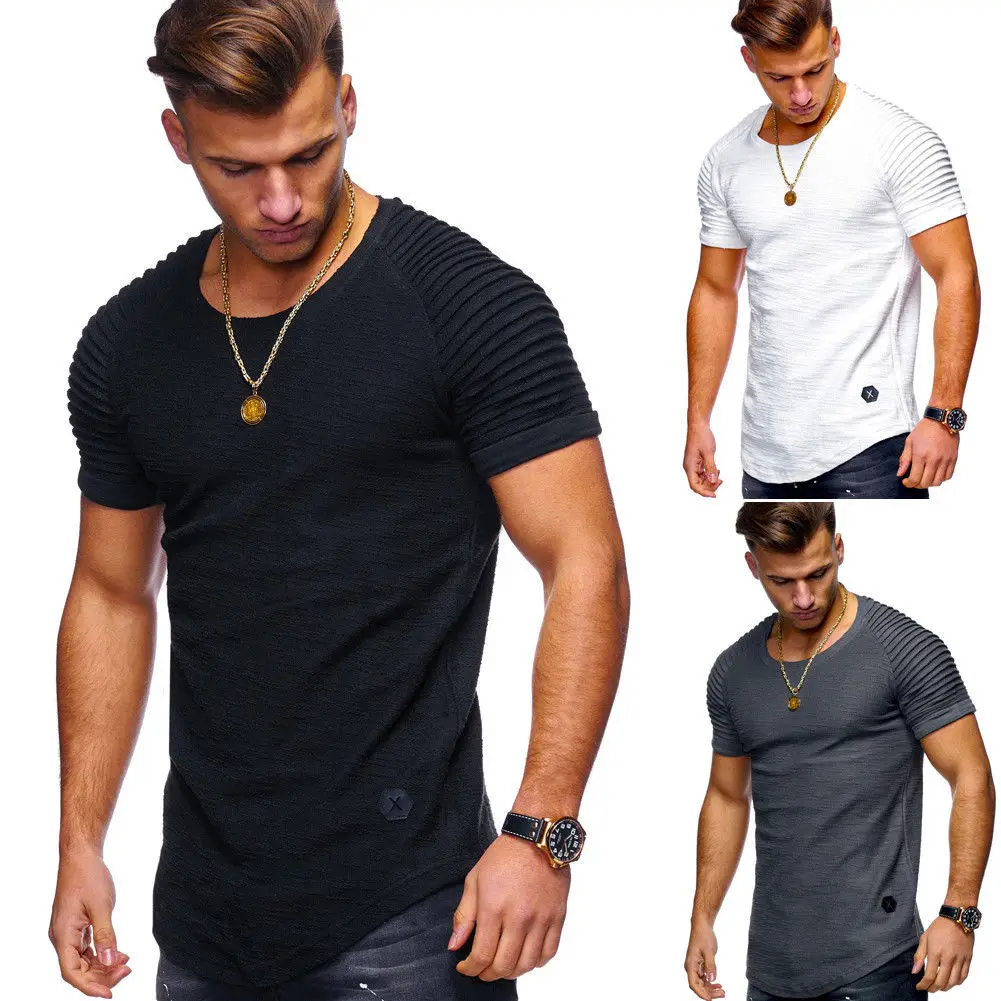 Men Stylish Tee Slim Fit Casual T-shirts Striped Shirt Fashion Short Sleeve Tops 
