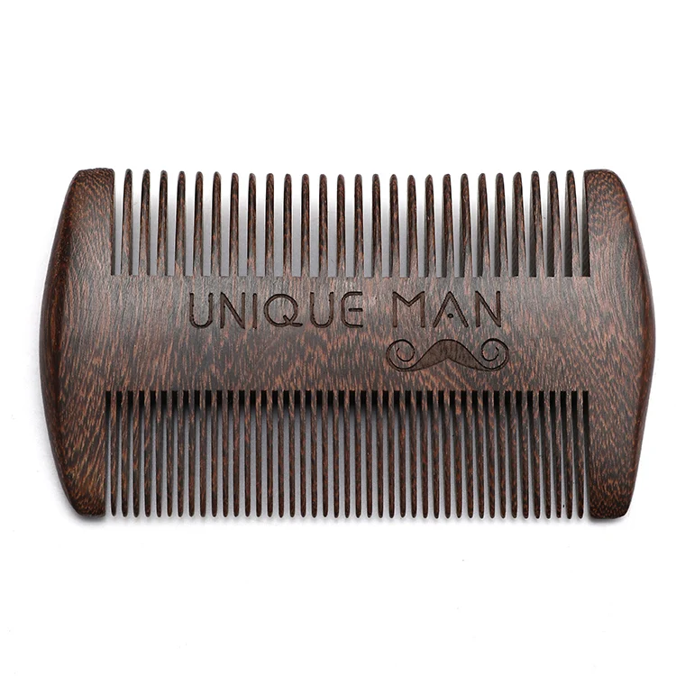 

Unique man Handmade Natural 2 sides Sandalwood No Static Long and Short Beards Comb Pocket double tooth Comb, Black gold color