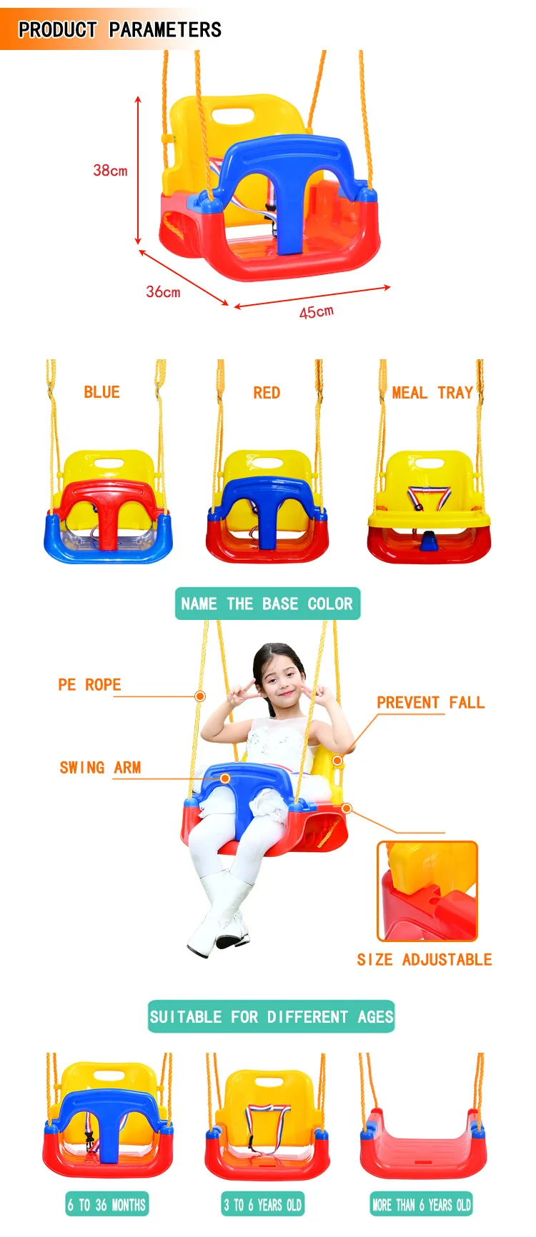 brand Garden amusement equipment plastic hanging child swing set kids outdoor patio swings