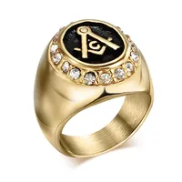 

Retro Titanium Masonic Ring Gold Plated Stainless Steel Classic Exaggerate Ring Men Jewelry