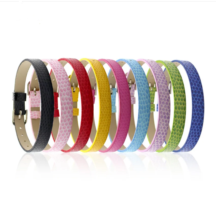 

new arrival popular 8mm wide snake pu leather braid diy slide charm bracelet for women, Multi