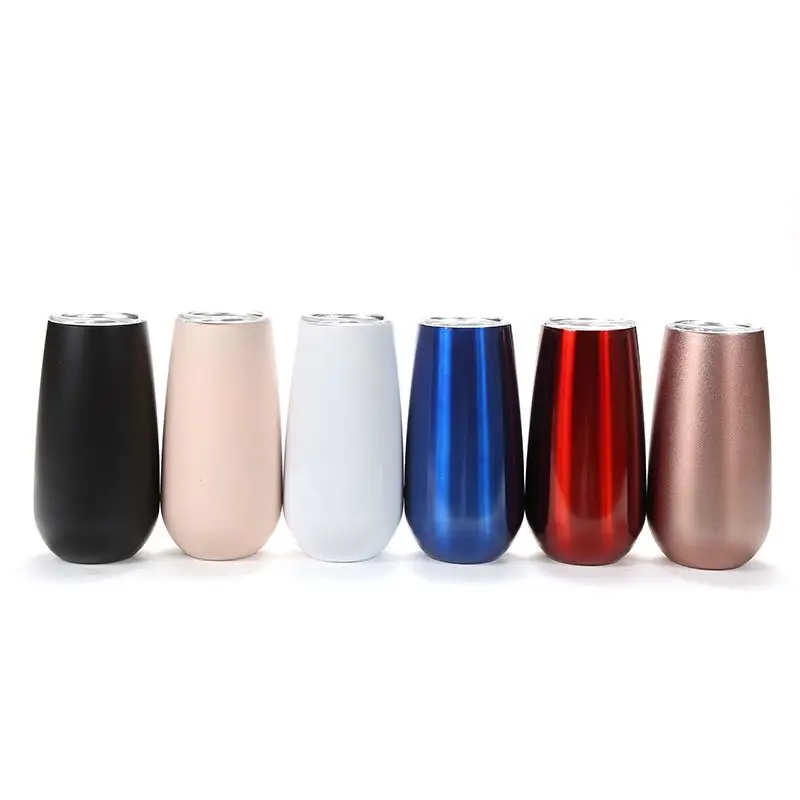 6OZ stainless steel Wine Cup stemless Champagne Beer mugs tumbler With Lids Vacuum insulation Tumbler Flask