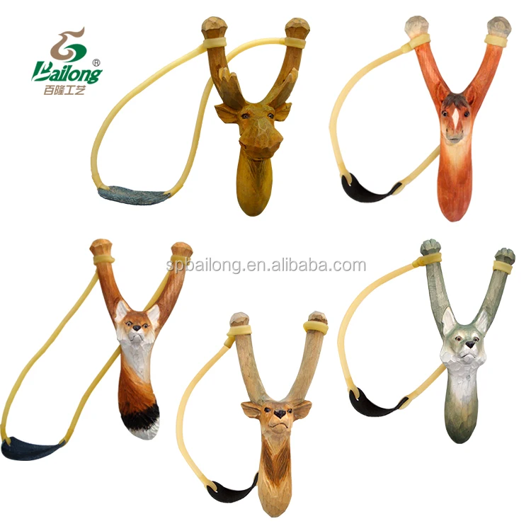 

Direct 15 years factory CE standard hand carved animal wooden slingshot, Hand painted multi colour