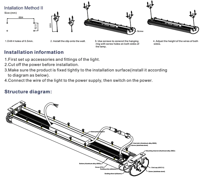 Vapor proof lamp 80w tri-proof light IK10 IP65 waterproof with 5 years warranty time