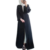

New design front open abaya with pearl bead long sleeve muslim abaya women dress with lace cuff