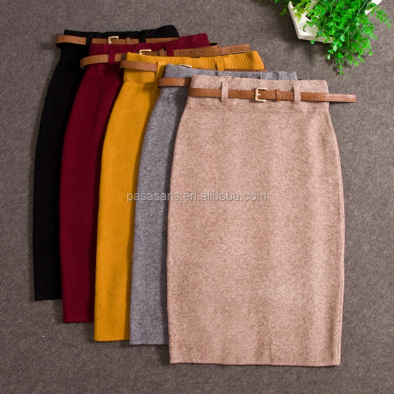 

AL5061W High quality autumn winter knitted pencil skirt with belt elegant slim fashion ladies skirts