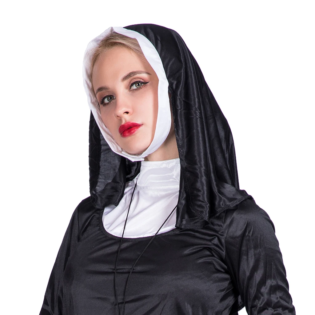 Naughty The Nun Cosplay Fancy Dress For Adult Women Sexy Bodycon Short Hooded Dresses Halloween