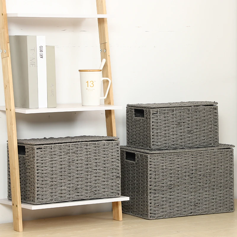 Full Grey Square Woven Storage Baskets With Lid Buy Picnic Basket With Wine Holder,Woven