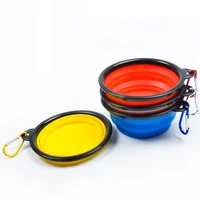 

Simple foldable silicone silicon pet supplies collapsible water basin portable outing dog feeding bowl with carabiner clip
