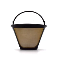 

Useful Reusable Coffee Filter 10-12 Cup Permanent Cone-Style Coffee Maker Machine Filter Gold Mesh With Handle Cafe Coffees Tool