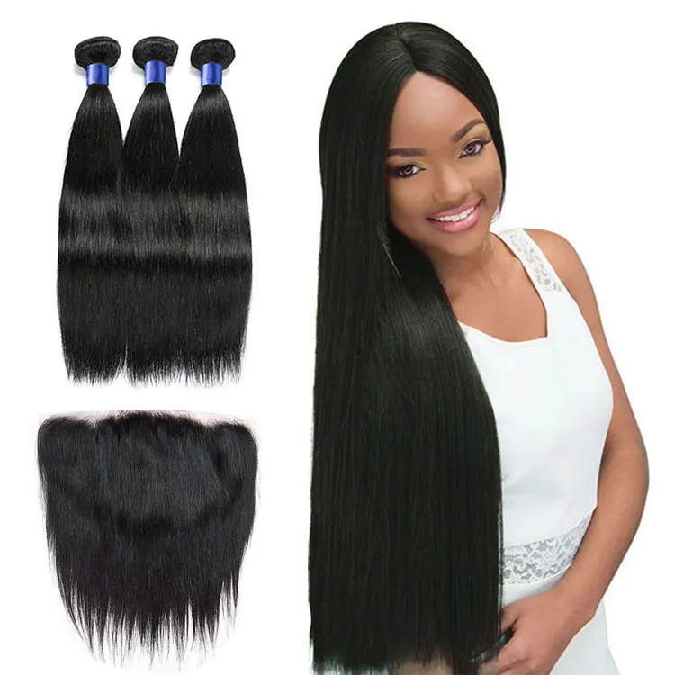 

Straight Hair Lace Frontal Closure with Bundles,Straight Virgin Hair with Frontal ,Straight Hair 3Bundles with Frontal Closure, #1b or as your choice