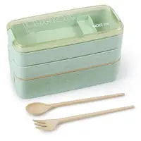 

LULA 3 in 1 Compartment Wheat Straw Bento Plant Fiber Back To School Lunch Box Meal Prep Lunch Box Containers for Kids