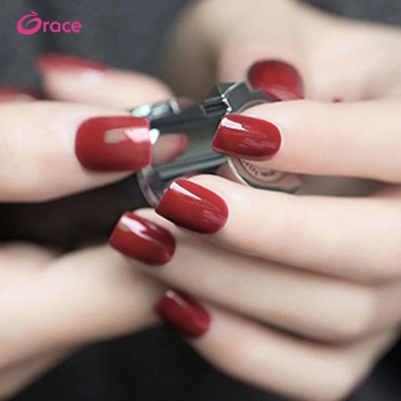 

F8 24 pcs/box full cover press on pure dark red colour nail tips acrylic wholesale nail fake nails tips, Colorful