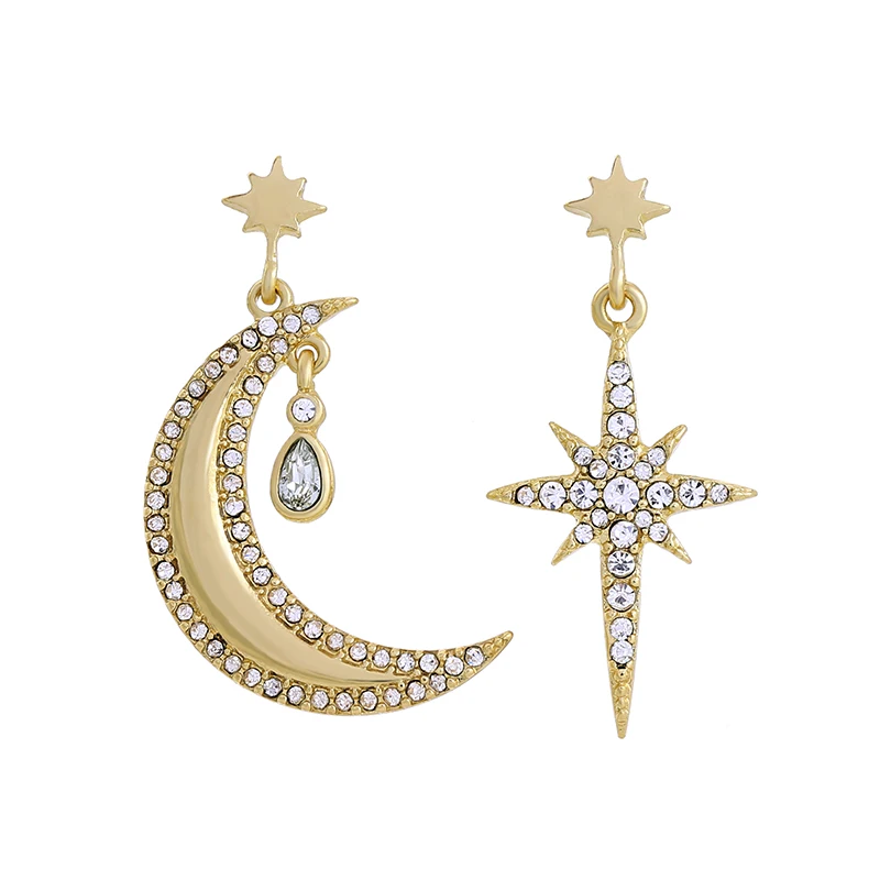 

ed00967c Crystal Trim Moon Star Earring Gold Tone