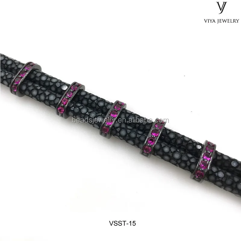 VSST-15 GENUINE BLACK STINGRAY LEATHER CORD WITH BLACK CLASPS ,MEN SILVER BRACELET (10).JPG