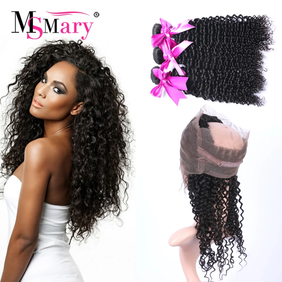 

7A Deep Wave Curly Brazilian Virgin Hair With Frontal Closure Cheap 360 Lace Frontal Closure, Natural color;can be dyed or bleached to what you want