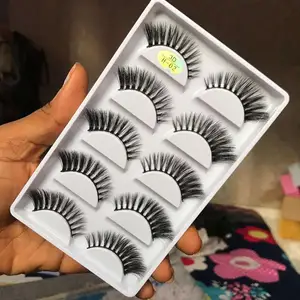 fluffy 5 pairs faux mink false eyelashes 5in1 tray wispy 3d lashes