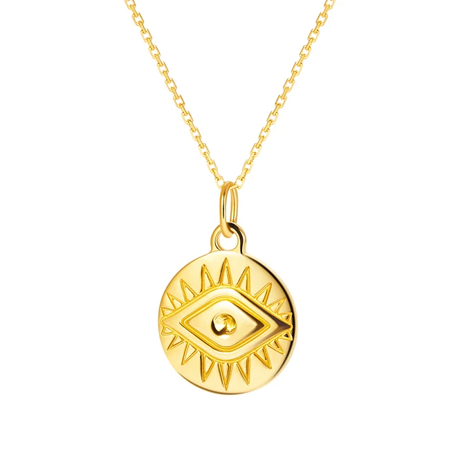 

Minimalist engraving sun shape Greek devil's eye coin necklace