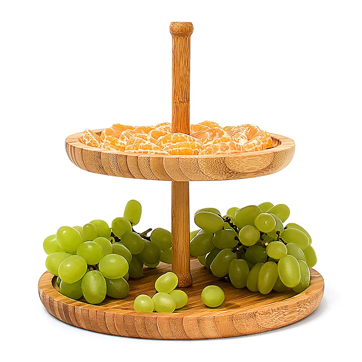 Bamboo 2-tier Wood Serving Plate Fruit Round Serving Tray Food Serving ...