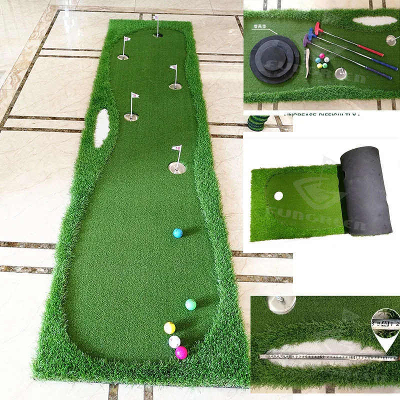 

5 Holes Funny Golf Green Indoor Outdoor Golf Mat Factory Custom golf Putting Green, As shown