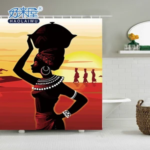 Image of Fast delivery modern style digital printing african woman shower curtain