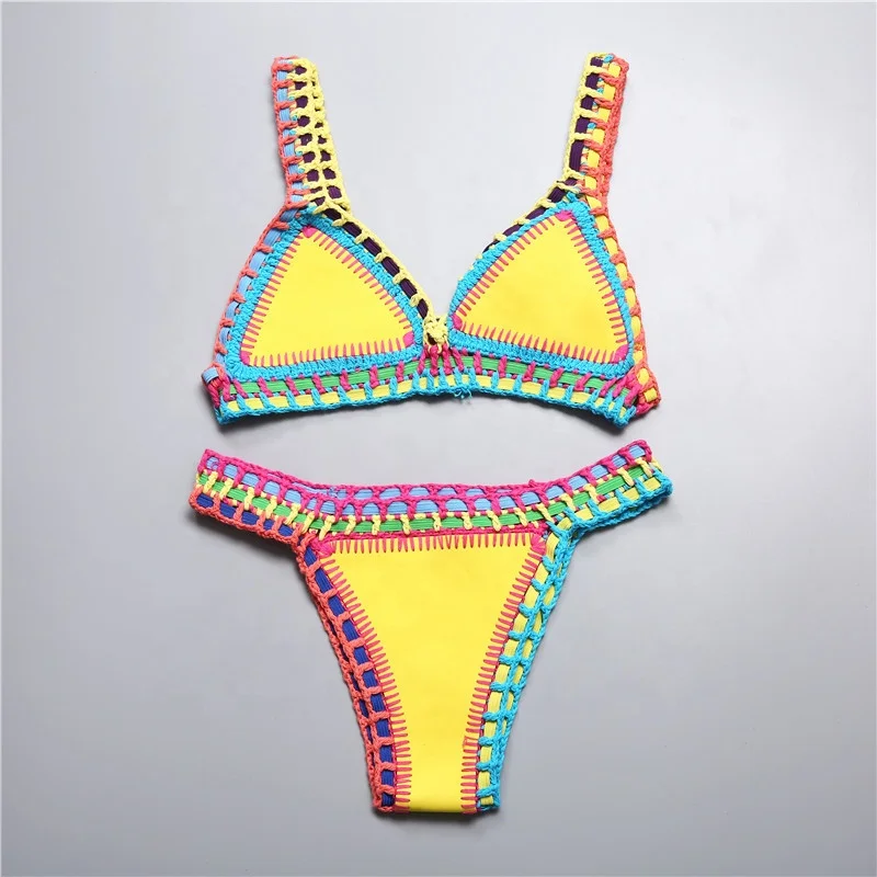 

Sexy Tropical Women Padded Push Up Crochet Bikini Set Girls Neoprene Two Piece Bathing Suit Swimsuit, 7 colors as show