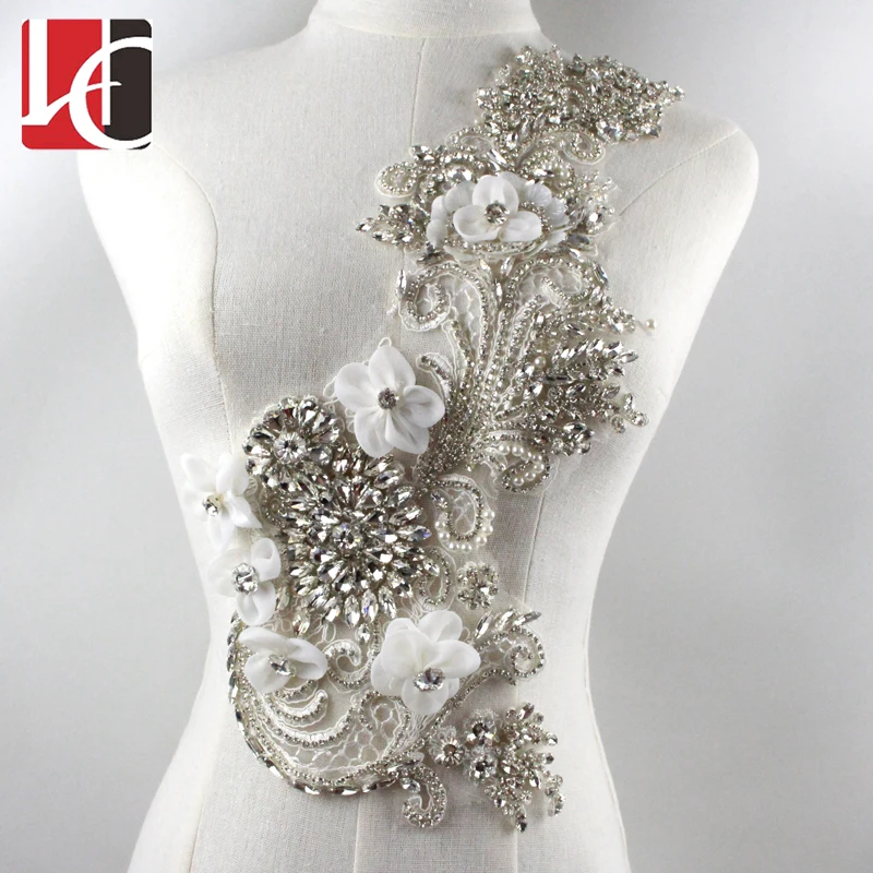 

Hot sale fashion design bridal crystal beaded rhinestone applique For Wedding Dress, Silver
