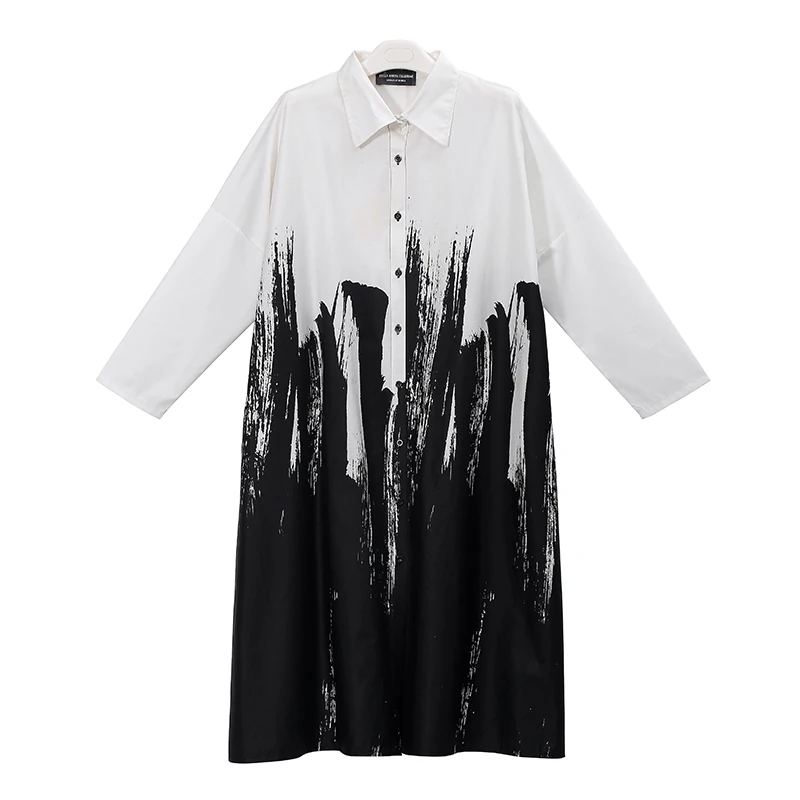 

2019 Chemise Femme Daily Wear Soft Baggy Calf Length Black Plus Size Lapel Casual Dresses Wholesale