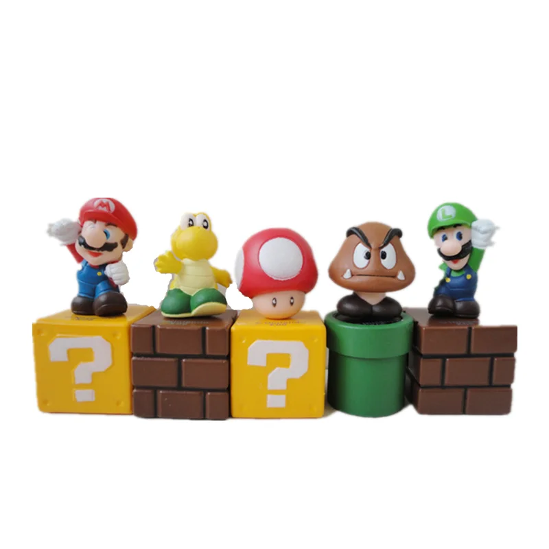 

5PCS/Lot Super Mario Bros Yoshi Square Figure toy PVC Action Figures, As photo