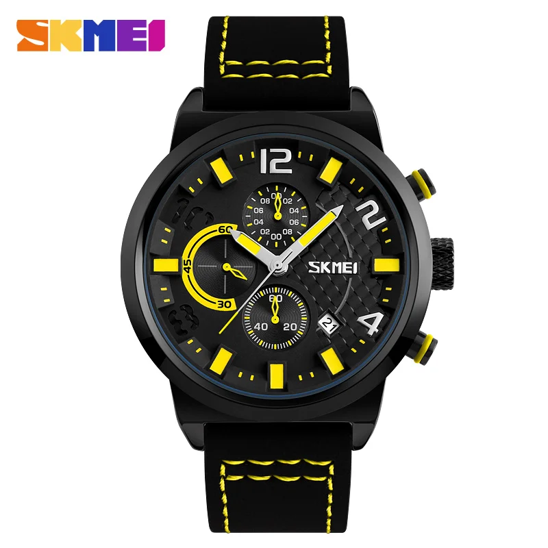 

Skmei Military 3D Large Dial Men Watches Business Luxury Stopwatch Date Genuine Leather Strap Waterproof Sports Quartz Watch Hot