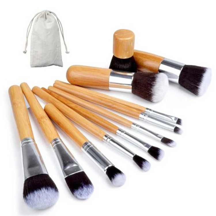 

Tot Selling High Quality Ecofriendly Nylon Hair Bamboo Handle 11 pcs Cosmetic Makeup Brushes Kit Make Up Brush Set