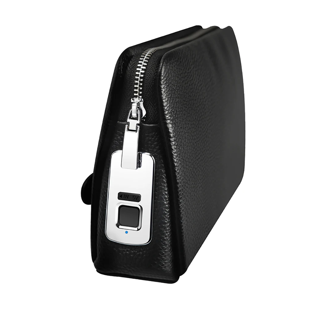 

BUBM Men Genuine Cowhide Leather Fingerprint Lock Handbag Clutch Bag, Black/custom color
