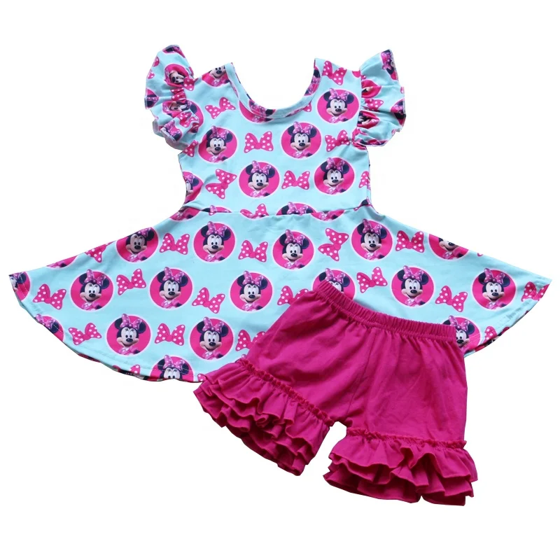 

New style girls summer new born baby Minnie outfit sleeveless dresses with ruffle short pants clothing set, Picture shows