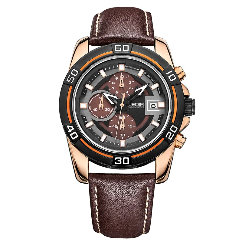 

JEDIR 2023 Men Quartz Watch Clock Hours Leather Strap Men's Sport Wristwatch Relogio Masculino, 3 colors to choose