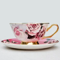 

Wholesale rose decal printing bone tea set espresso cup porcelain coffee cups and saucers gift set