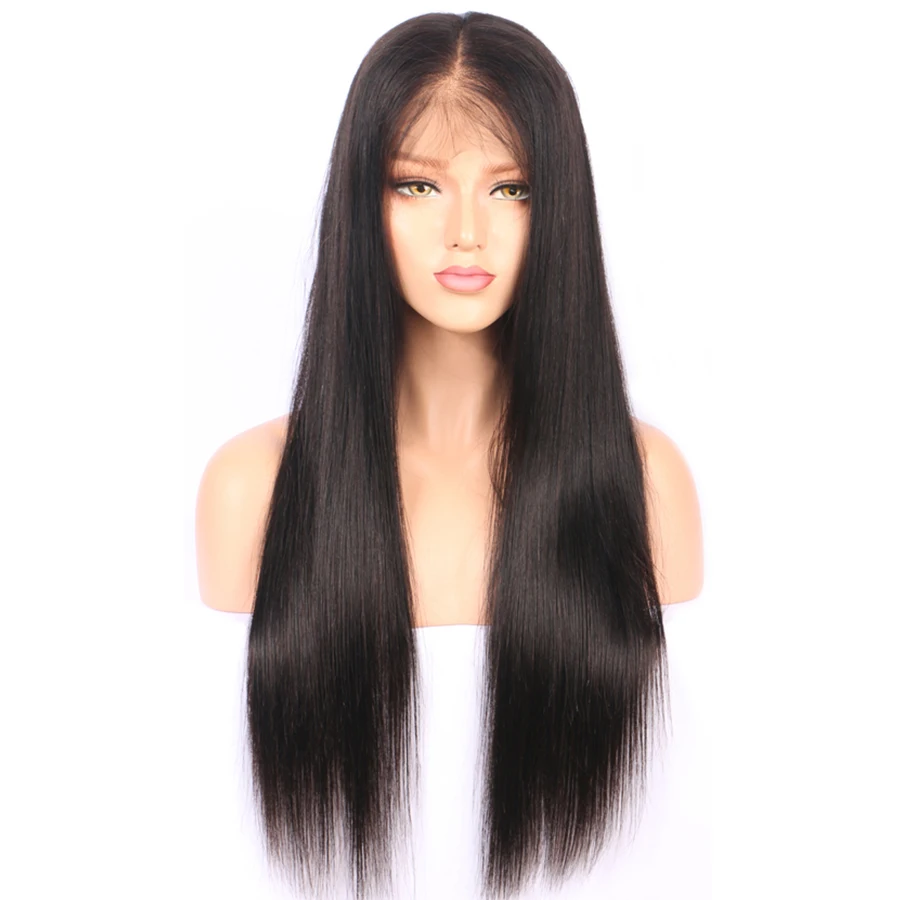 

Straight Full Lace Wigs Glueless Brazilian Remy Human Hair Wigs with Baby Hair 130% Density For Black Women Natural Color