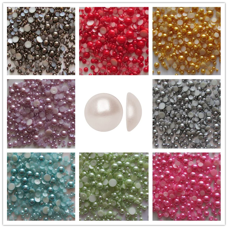 Acrylic Hotfix Half Pearls, Colorful ABS Half Faux Pearls with Flatback Wholesale for Garment