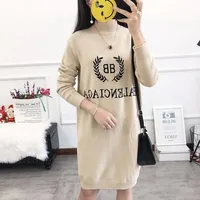 

2019 spring new design crew neck slim fit letter print woman knitted long sweater dress