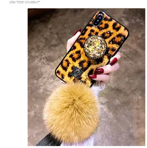 Leopard Print Faux Fur Ball Phone Case iPhone Max