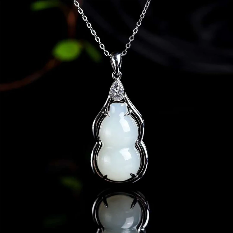 

gemstone jewelry 18k gold plating 925 sterling silver natural white jade pendant for women cucurbit shape