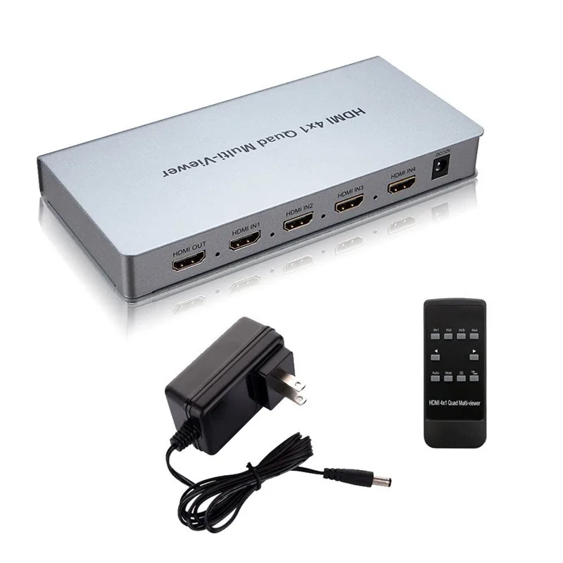 

Quad Multi-viewer HDMI Switcher Out HD Multiviewer HDMI Switch Seamless Full HD 1080p 4x1 IR Control 4 in 1 out converter, Sliver