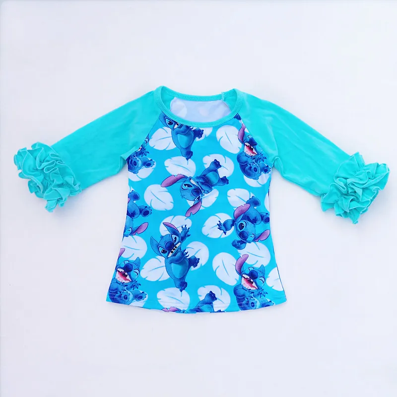 Top Shirts For Girls Wholesale Printed Long Sleeve Ruffle Raglan Tshirt Children Clothing