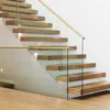 Straight shape stair in floating staircase with solid oak wood steps