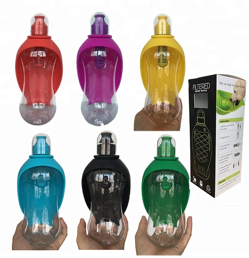 

2018 best Christmas gift high quality dog water and food bottle with activated carbon filter, Purple blue red black yellow green